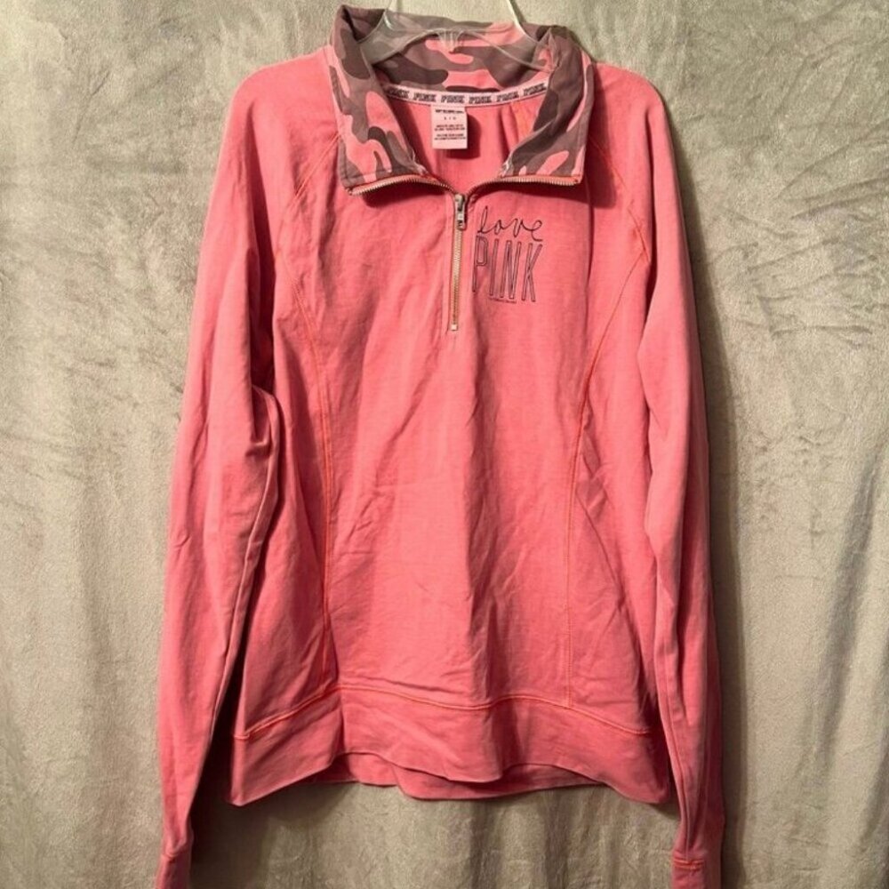 VS PINK Camo Half Zip Large Collar Pullover Long Sleeve Top L